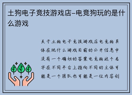 土狗电子竞技游戏店-电竞狗玩的是什么游戏